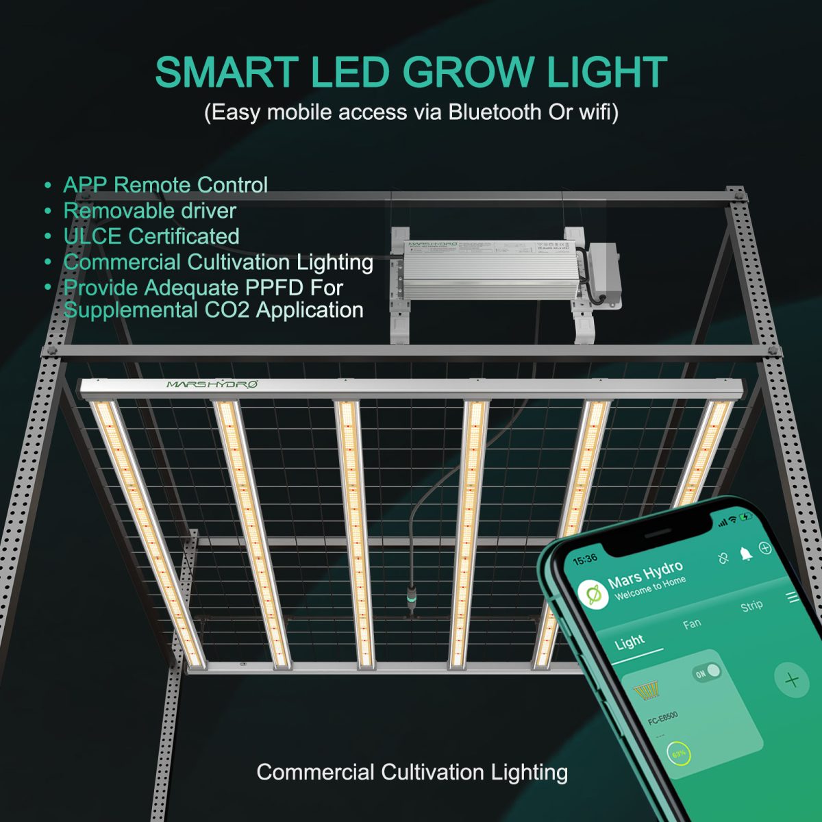 mars hydro fc-e6500 smart led grow light commercial cultivation lighting
