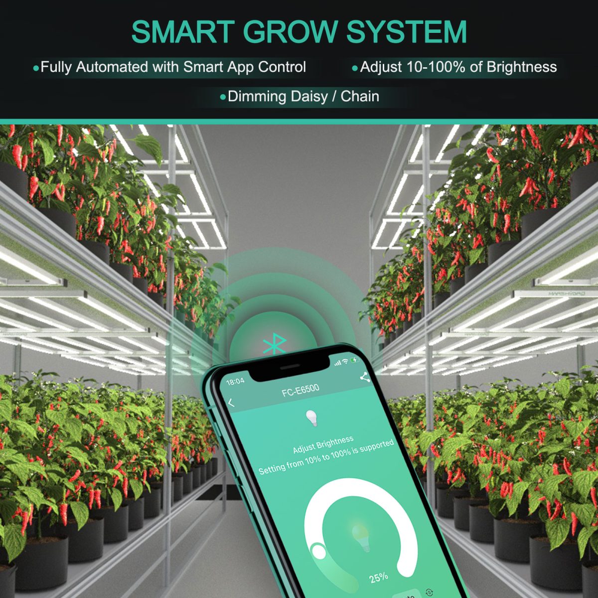 mars hydro fc-e6500 smart led grow light commercial cultivation lighting app control