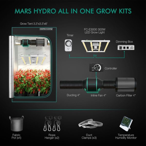 mars hydro fce3000 led grow light 100x100x180cm 3x3 complete grow tent kits speed